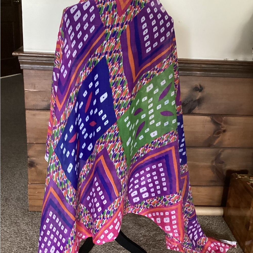 33 X 66” Colorful Tropical Handkerchief Silk shawl Scarf Wrap Sarong Pink Green